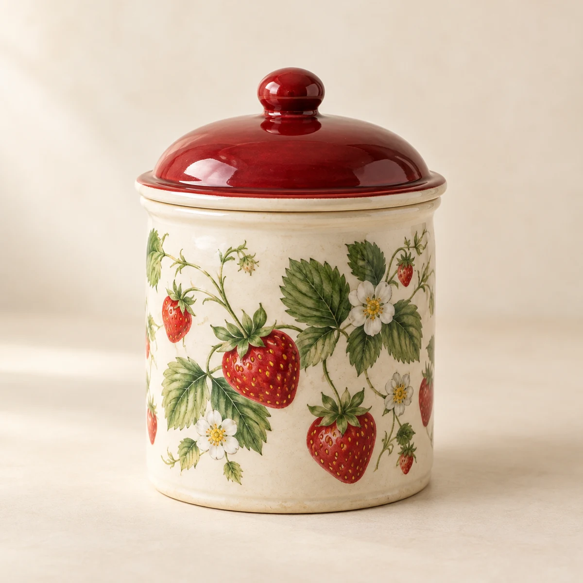Strawberry Picnic: cream, strawberries, red lid